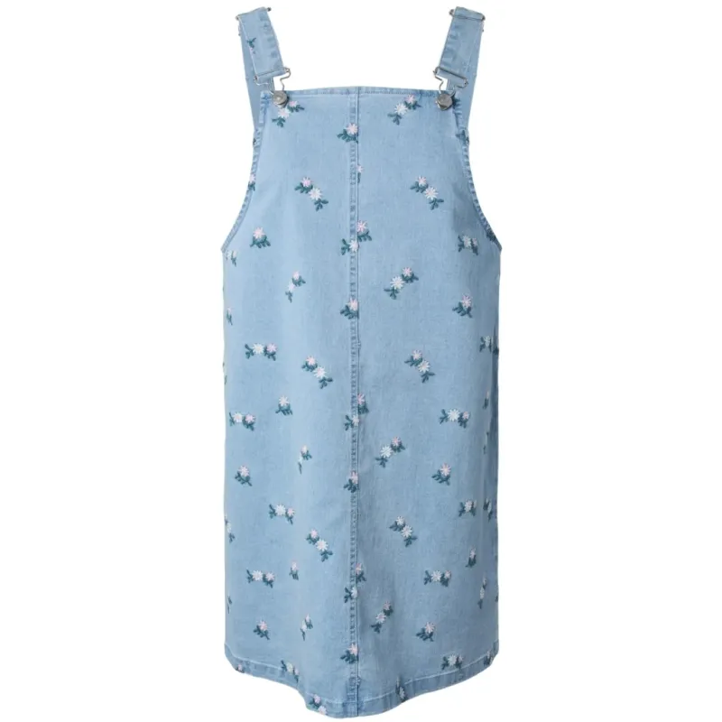PIECES dame kjole PCFLORA - Light Blue Denim PINK FLOWER EMBROIDERY