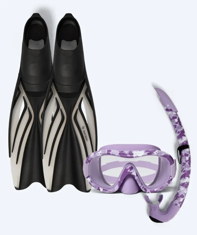 Watery snorkelsæt til voksne - Isle/Rudder Camo - Lilla/sort - Snorkelsæt til voksne (+16 år)