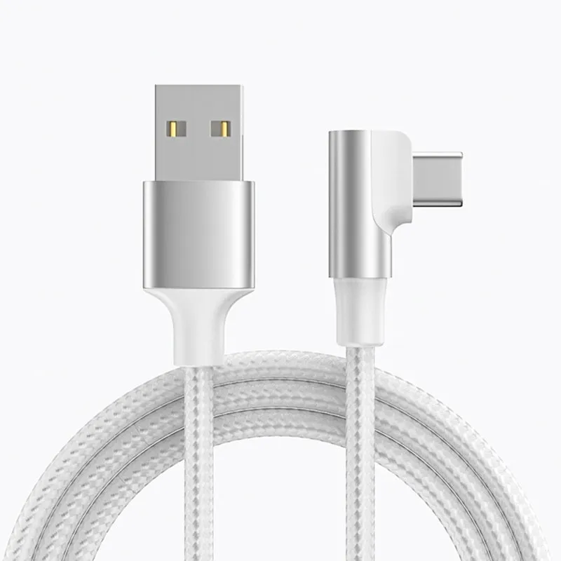 USB-C til USB-A Kabel  -  Flettet, USB-C Stik Vinklet 90° Opladnings- og Datakabel 1m (Silver)