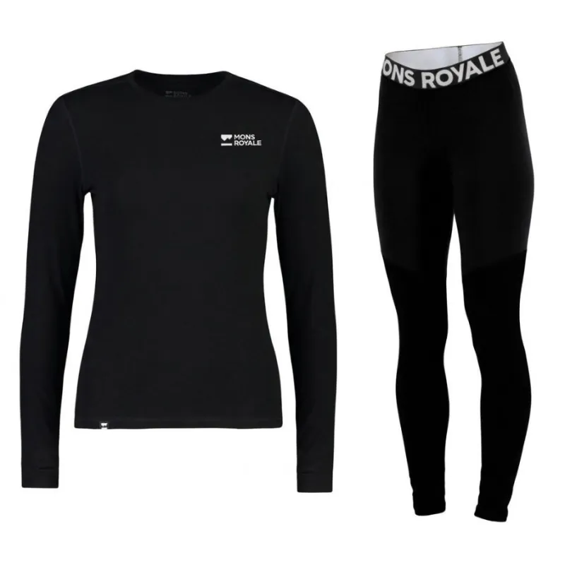Mons Royale Cascade Merino Base Layer Sæt, dame, sort