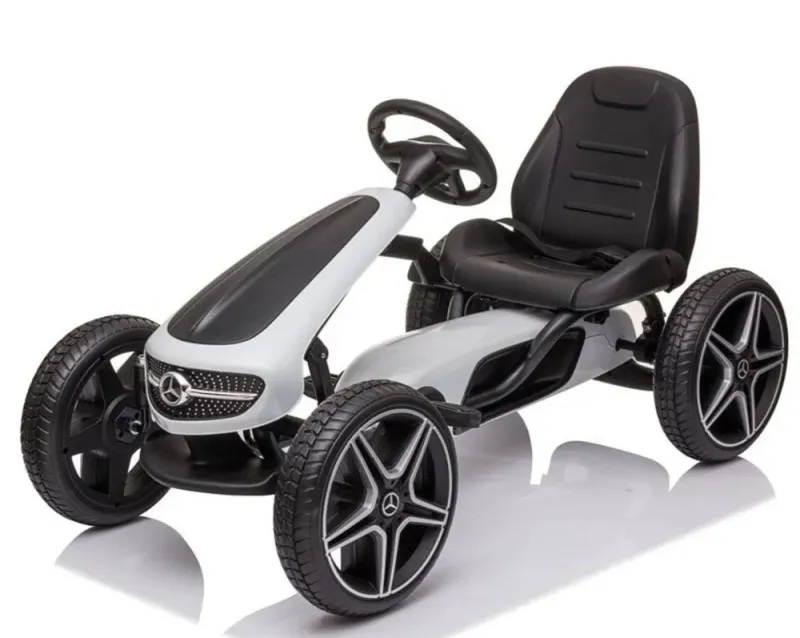 Mercedes Benz, Go-Kart med gummihjul  -  sportssæde og håndbremse (3-8 år), hvid