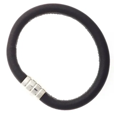 Sort Læderarmbånd med Sølv Lås - 19 cm