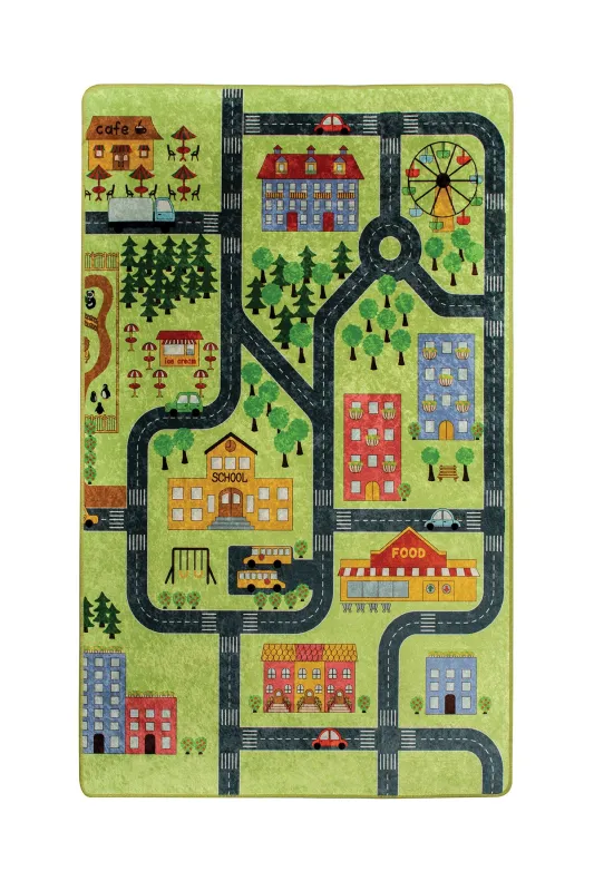 TEPPI Small Town gulvtæppe til børn, rektangulær - multifarvet polyester (100x160)