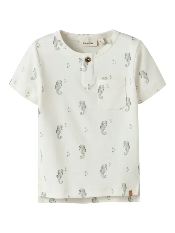 Lil Atelier Gayo Sik SS Slim Top - Coconut Milk/Seahorse - 92 cm