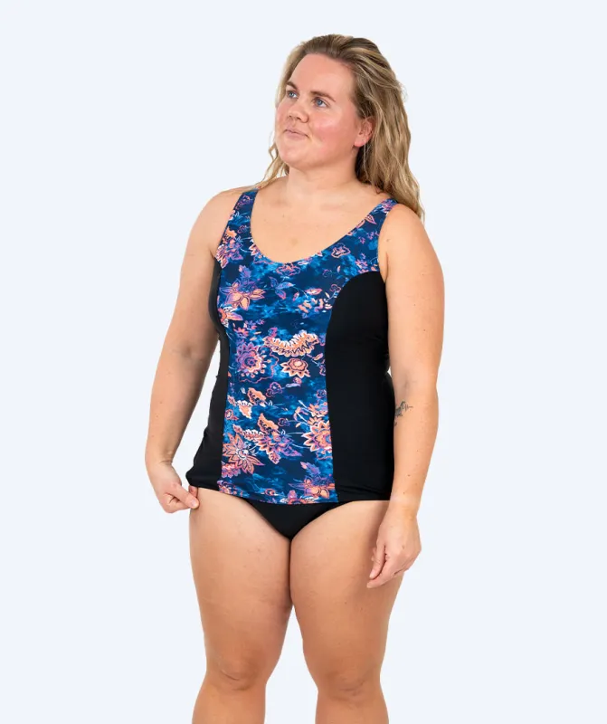 Watery badedragt plus size til damer m. blomster - Vale - Sort/lilla - Badedragter