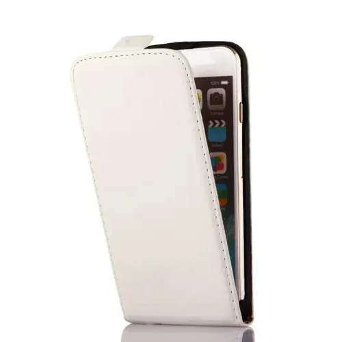 Læder top-flip cover til iPhone 6/6S. Hvid.
