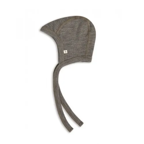 Baby Hjelm Med Snor I 100% Økologisk Merino Uld, Tyk Kvalitet - 2 Lag Stof 50/56 Light Brown Melange