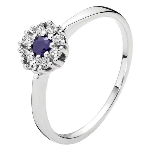 Hvidguldsring i 14 kt. Hvidguld med Safir og Diamanter - 0,20 ct.