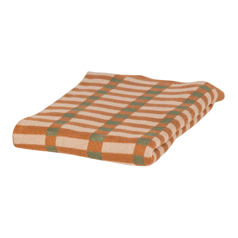 WOOOD Vola plaid, rektangulær - grøn/orange bomuld (170x130)