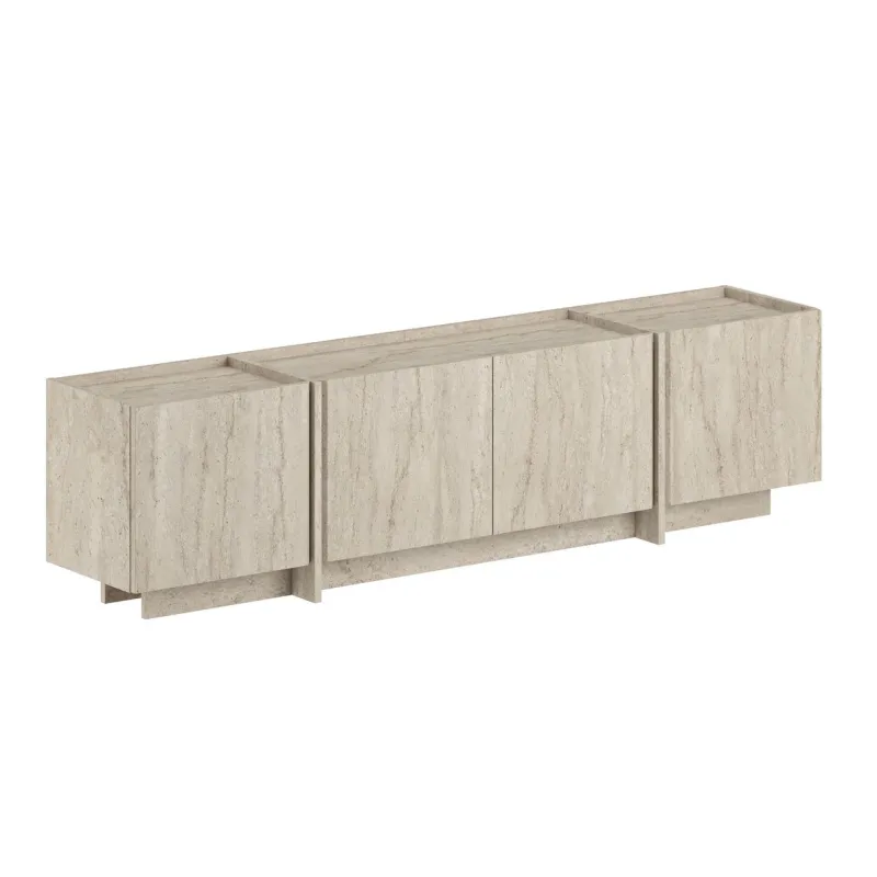 FUNZI LIVING Lowen TV-bord, m 4 låger - sand travertin melamin (180x35)