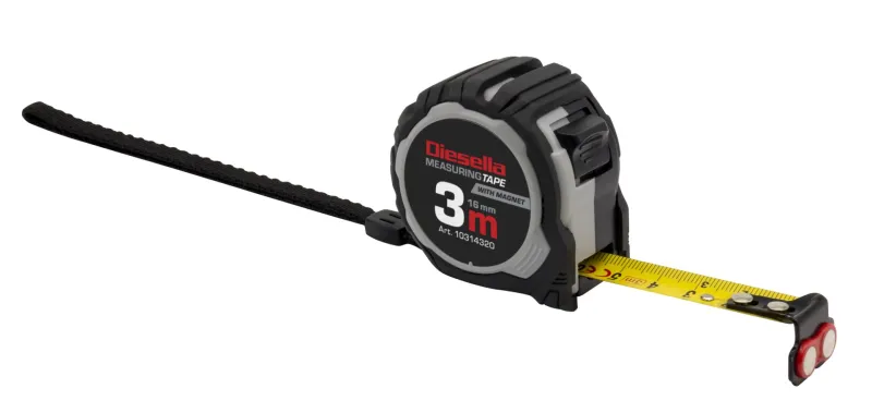 Båndmål 3Mx16MM Compact Gummibelagt ABS hus med Auto-Lock og magnet