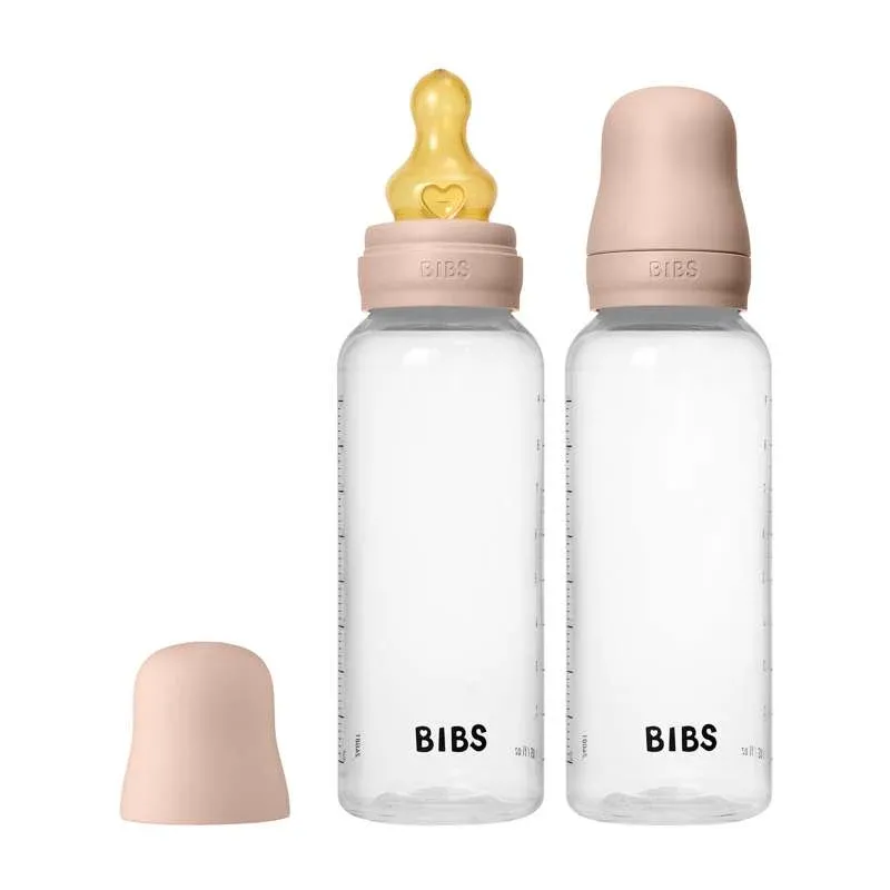 BIBS Bottle - Sutteflaskesæt - Plastik - 2-pak - Naturgummi/Medium Flow/Rund - 270ml - Blush