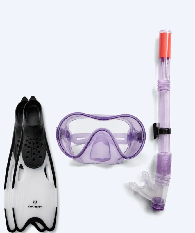 Watery snorkelsæt til junior (8-15) - Jubal/Rilian - Lilla/sort - Snorkelsæt til børn (4-16 år)