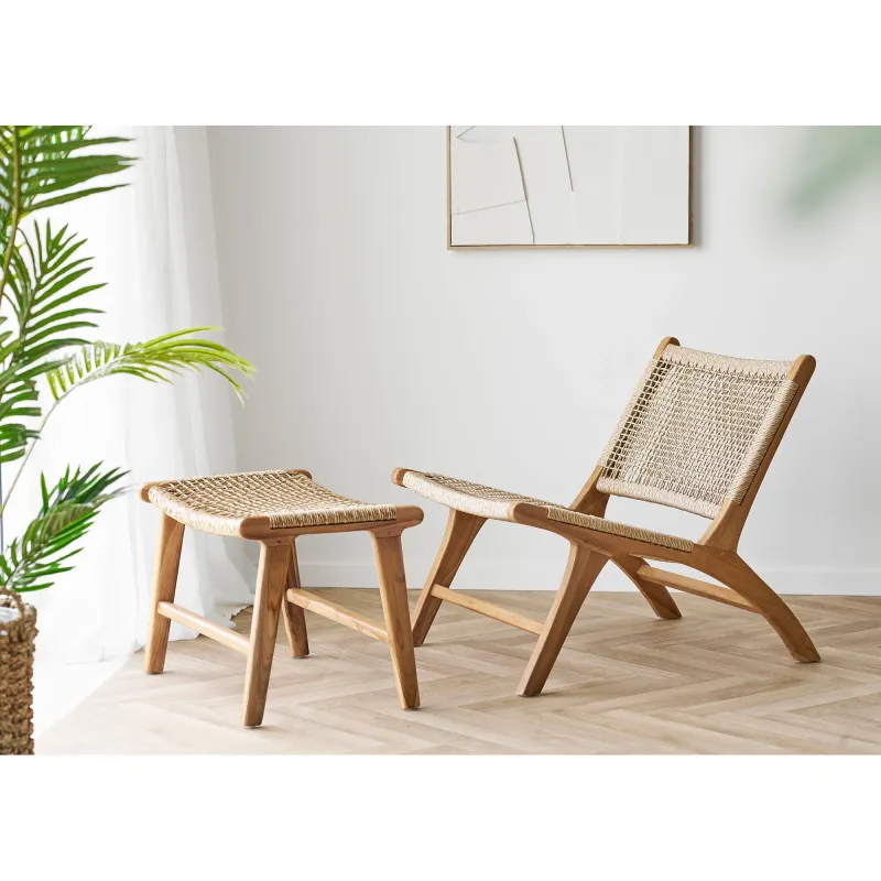 House Nordic  -  Derby Loungestol & Skammel i teak/PE rattan  -  Natur  -  60×80×73 cm