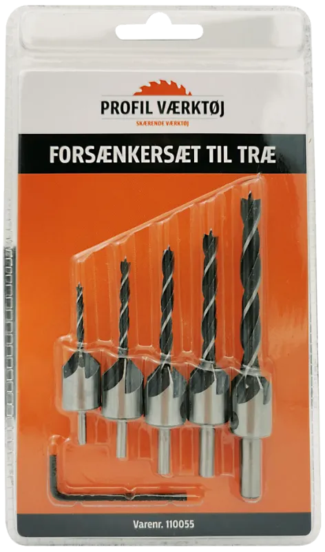 Forsænkersæt t/træ 3-8mm, 5stk