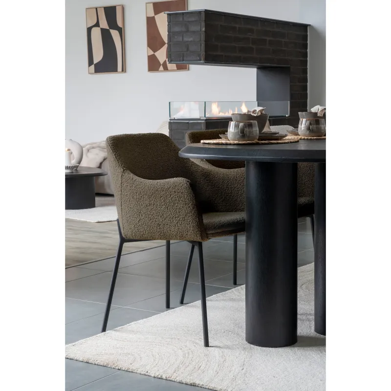 House Nordic - Melilla spisebordsstol brun bouclé med armlæn  -  Sæt af 2 stk.