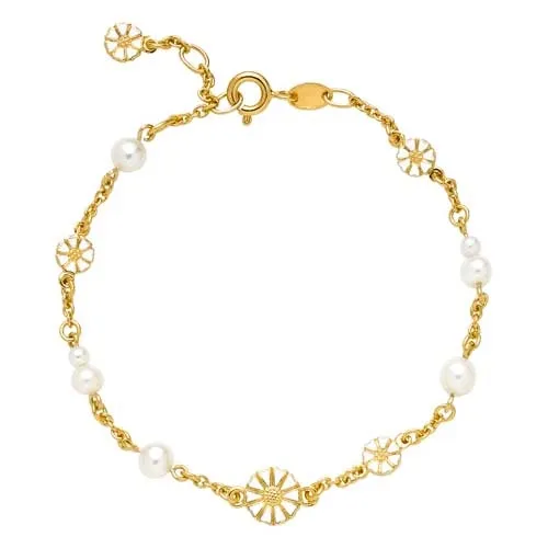 Lund Marguerit Armbånd i forgyldt Sølv med Perler - 17 til 19 cm