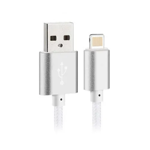 Flettet lightning kabel til iPhone & iPad. 1 m. Silver.