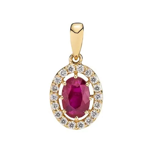 Guld Vedhæng14 t. med Rubin og Diamanter - 0,11 ct.