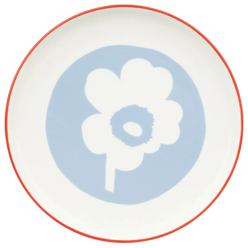 Marimekko Unikko asiet 20 cm, hvid/lyseblå/orangerød