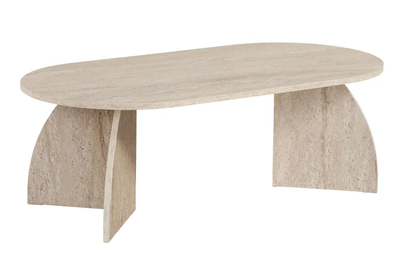 NORDVÄRK Melina sofabord, oval - sand travertin melamin (120x60)