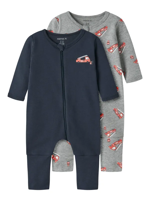Name It Nightsuit 2 pak Firetruck - Grey Melange - 50 cm