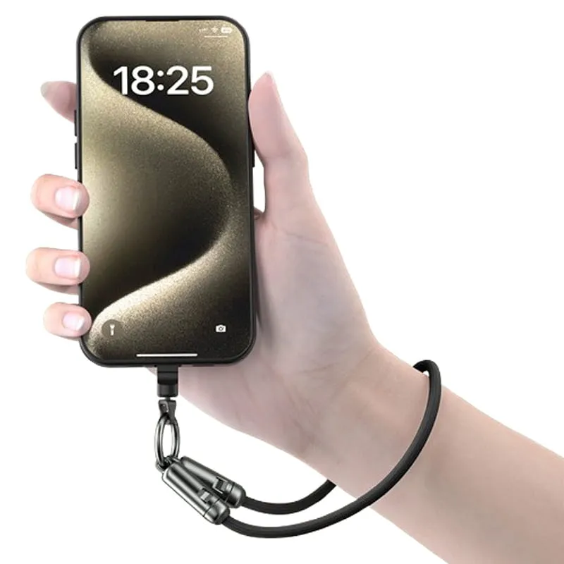 USB-C 240W PD Kabel med Hurtig Opladning og Mobilrem  -  Håndledsrem 30cm, Sort