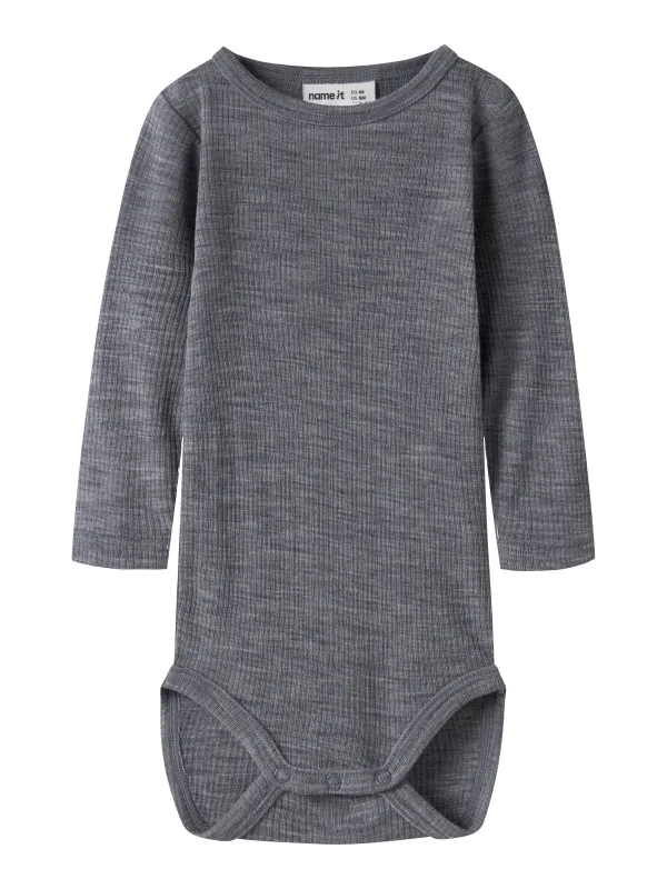 Name It Wax - Wool Rib LS Body - Folkstone Gray - 50 cm