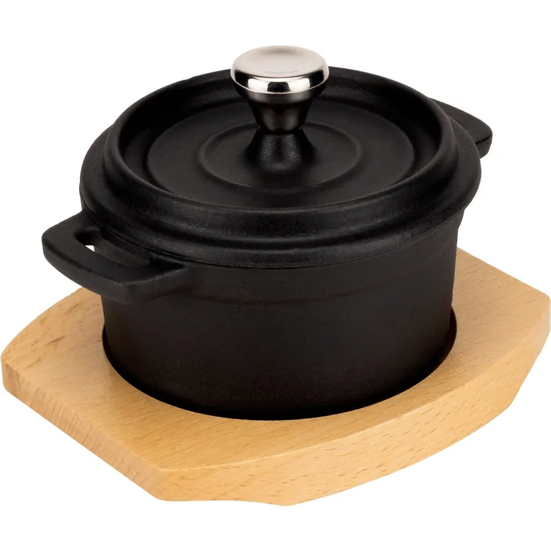 Essentials Støbejerns Serveringsgryde 10 cm, bordskåner i træ
