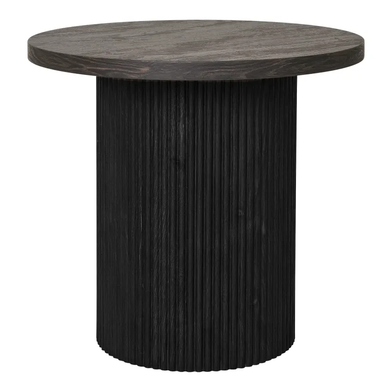 HOUSE NORDIC Boavista hjørnebord, rund - mørkebrun decorpapir og sort træ (Ø48)