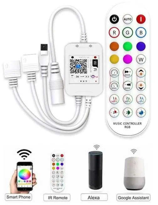 UDSALG - LED WIFI controller til RGB strips med musik styring + Google Home + Alexa - Dinled - LED STRIP