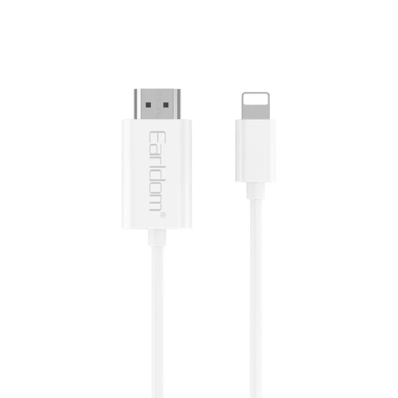 Earldom W33 2K Lightning til HDMI Adapter til iPhone og iPad. 2K, 60Hz, HD. 2m. Hvid