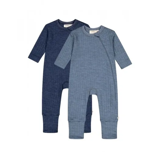 Rib Heldragt Med Lynlås I 100% Merino Uld, Oeko-tex®, 2-pak 56 Blue/navy Melange