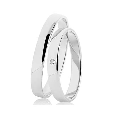 BARTOLI Classic vielsesringe i 8 kt. Hvidguld med Diamant 0,01 ct. - 3 mm