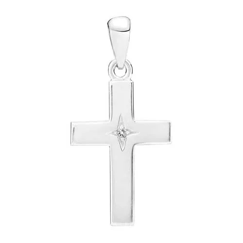 Kors i 14 kt. Hvidguld med Diamant 0,005 ct. -16 x 11 mm
