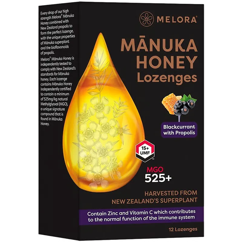Melora Manuka Honey & Propolis Lozenges Blackcurrant (12 stk)
