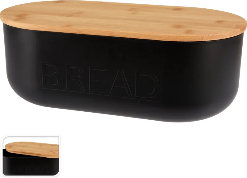 Brødboks m. bambuslåg, sort L25 cm