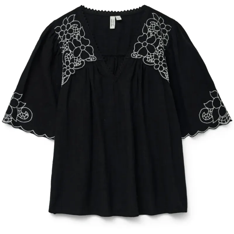 VERO MODA dame bluse VMBRIDGET - Black CLOUD DANCER EMB.