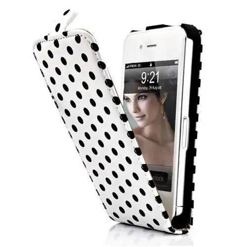 Dots Leather case med magnet flip til iPhone 4/4S. Hvid.