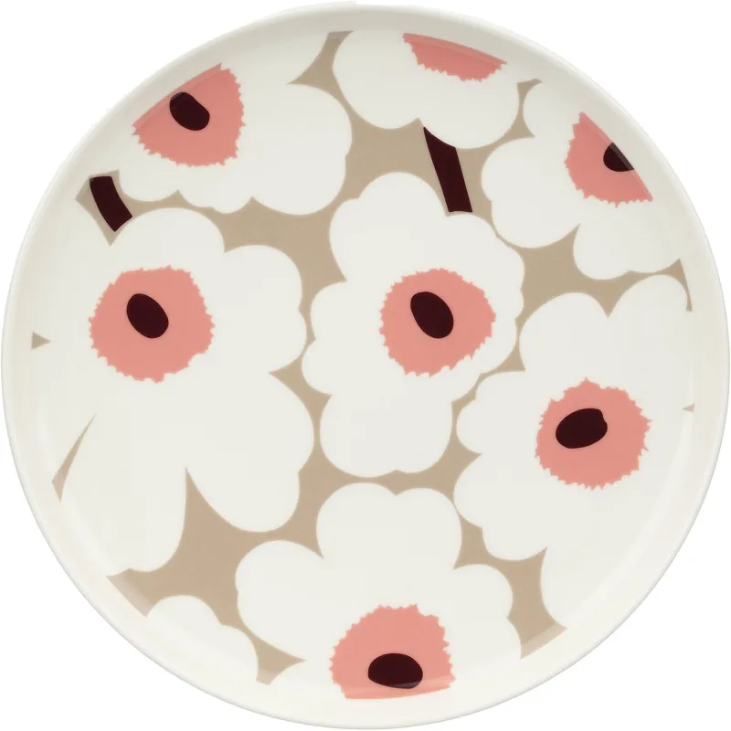 Marimekko Unikko tallerken 25 cm, hvid/beige/rosa