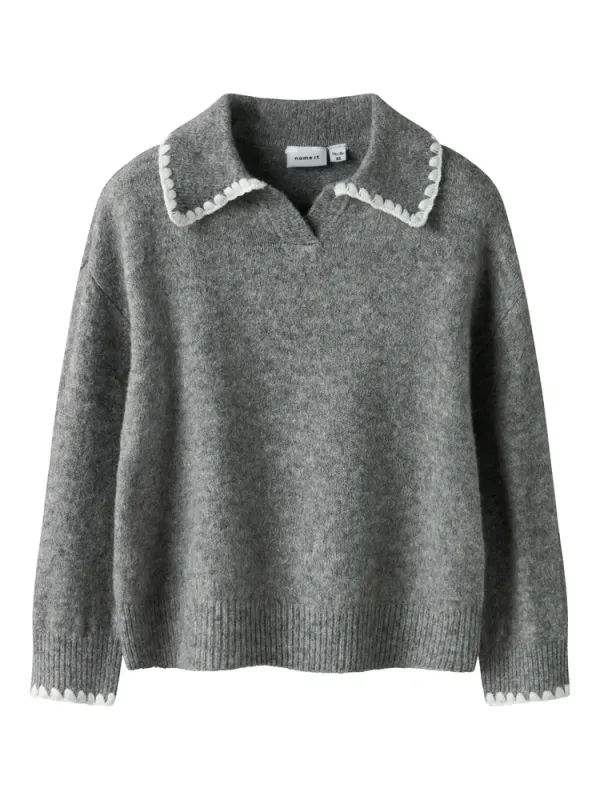Rikasa Strikket Polo - Grey Melange  - 98