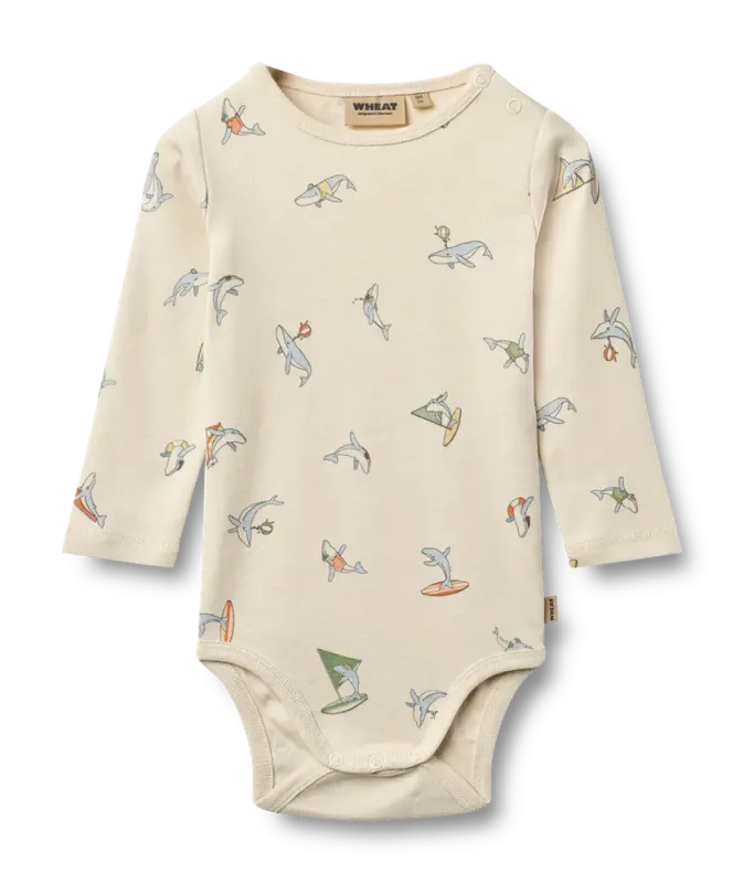 Wheat Freddie Langærmet Body - Whale Friends - 74