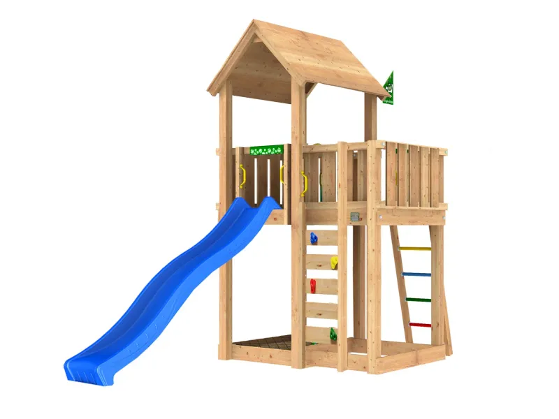 Jungle Gym - Legetårn Jungle Gym Mansion 2.1 m/blå rutsjebane og 120 kg sand