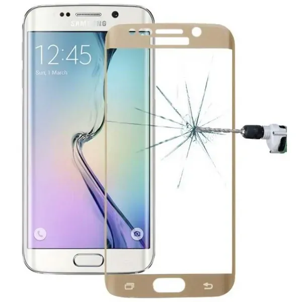 Hærdet tempered glas til S6 Edge. Med bøjet glas. Gold.