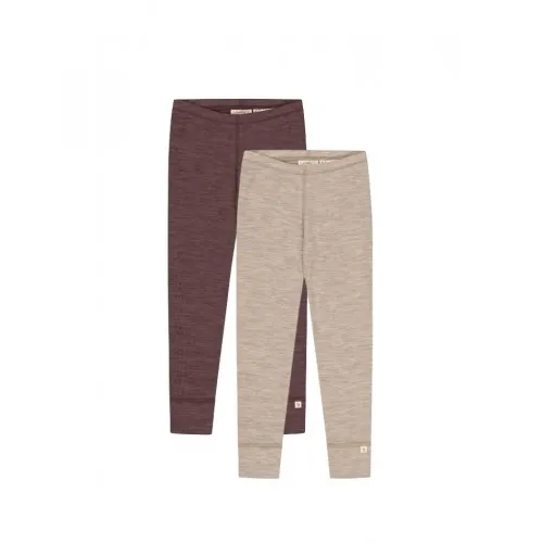 Leggings I 100% Merino Uld, Oeko-tex®, 2-pak 86/92 Beige/plum Melange