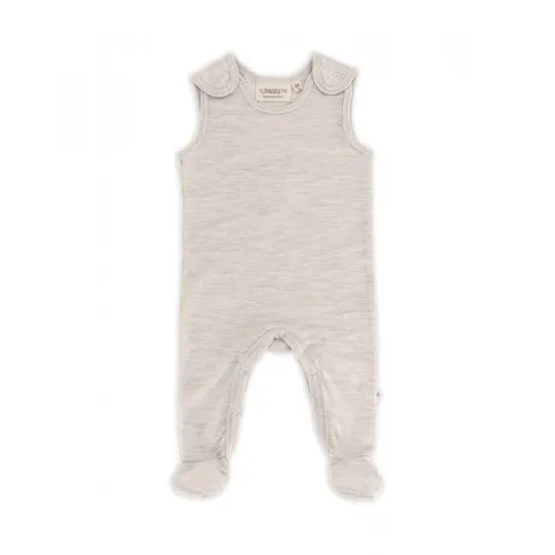 Retro Sparkedragt Med Fod Og Trykknapper På Indersiden Af Benene Til Baby, I 100% Økologisk Merino Uld Nature Melange 56