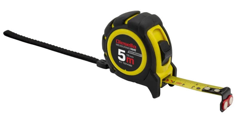 Båndmål 5Mx19MM Gummibelagt ABS hus med Power-lås og magnet