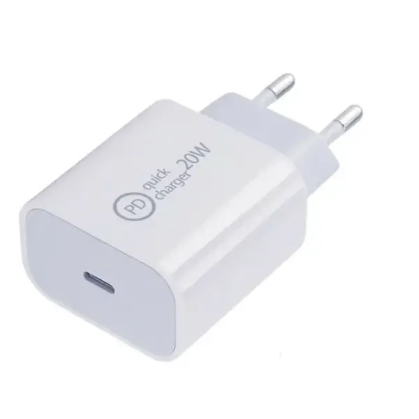 20W USB-C Hurtigoplader  -  PD Quick Charger til iPhone, iPad og USB-C enheder - Hvid.