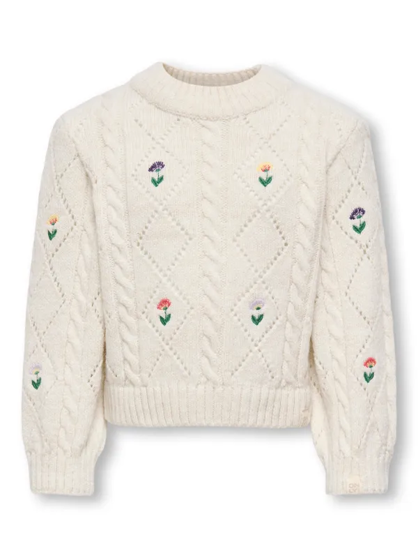 Only Mini Flower L/S Knit - Tofu - 92 cm