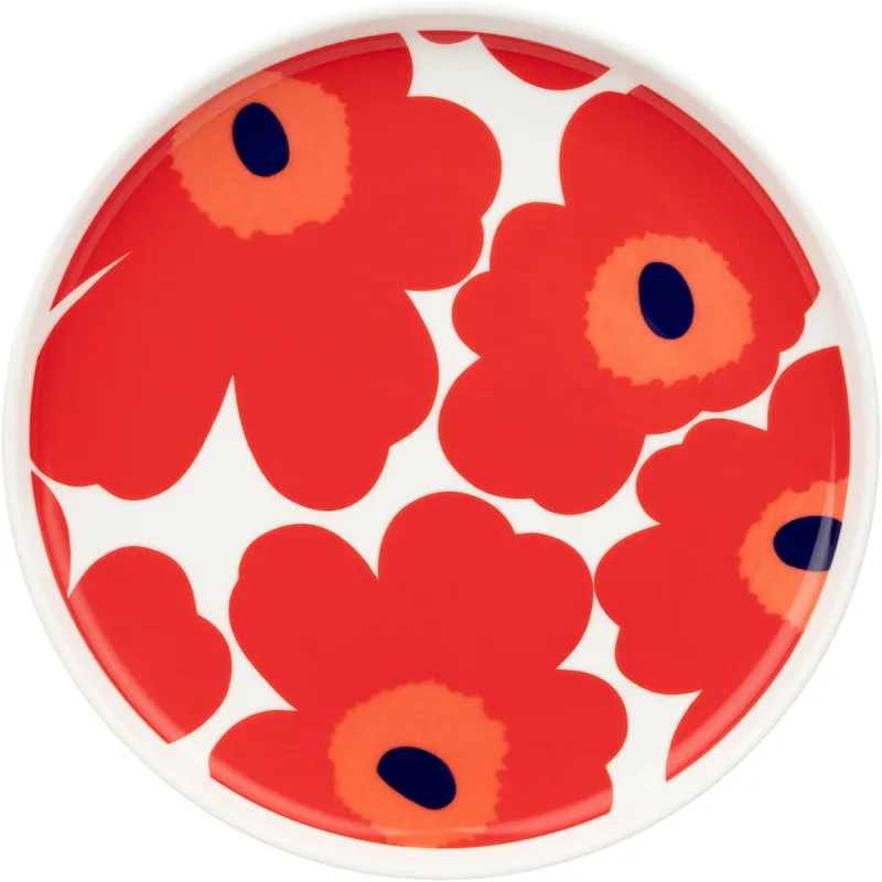 Marimekko Unikko tallerken 20 cm, hvid/rød/blå